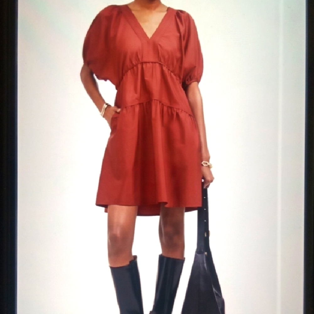 Madewell Puff Sleeve Mini Dress Poplin Caret Color Valemtines Party Womens S